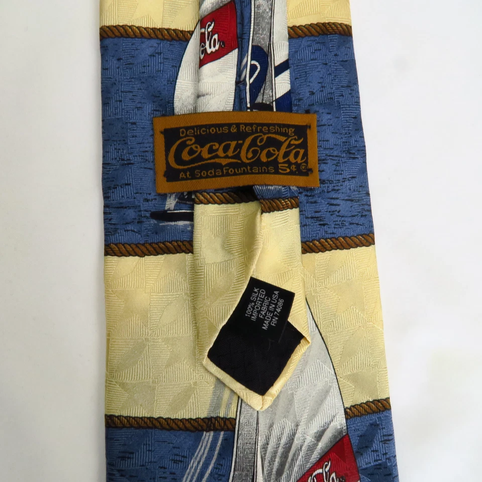 Corbata de cuello genuina Coca-Cola vela rayas horizontales para hombre 57x4 azul amarillo agua Foto 3 de 4