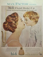 Max Factor Hi-Fi Fluid Make-Up Mother Daughter Eskimo Kiss Vintage Print Ad 1959