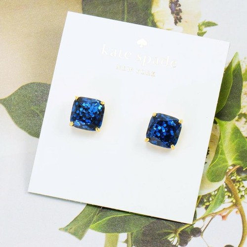 Orecchini Kate Spade quadrati mini glitter nuovi con etichette $32 blu scuro - Foto 3 di 6