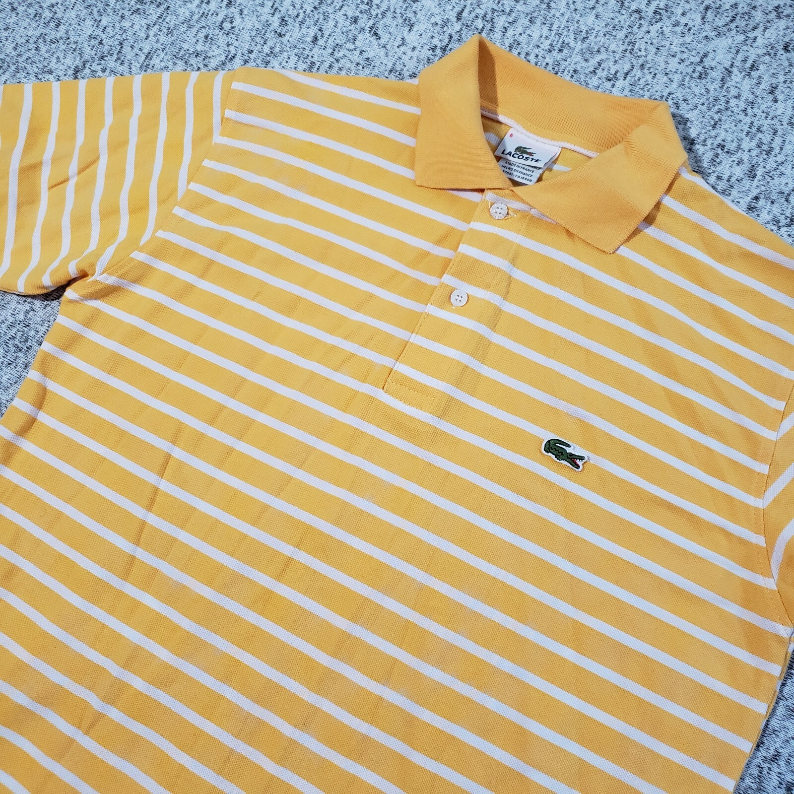 Vtg Lacoste Tag Size 6 Made in France Yellow Mens Polo Shirt Golf 100% Cotton
