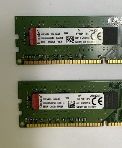 16GB Kit (2 x 8GB) Kingston KVR16N11H/8 PC3-12800U 1600MHz DDR3 Computer Memory - Bild 2 von 3