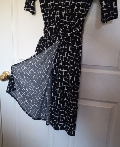 Merona Midi Dress Black and White Checked Womens Wrap W/Belt Size Small - Picture 4 of 10