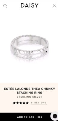 Daisy London Estee Lalonde Thea Chunky Stacking Ring. Size M N. 925 Silver.