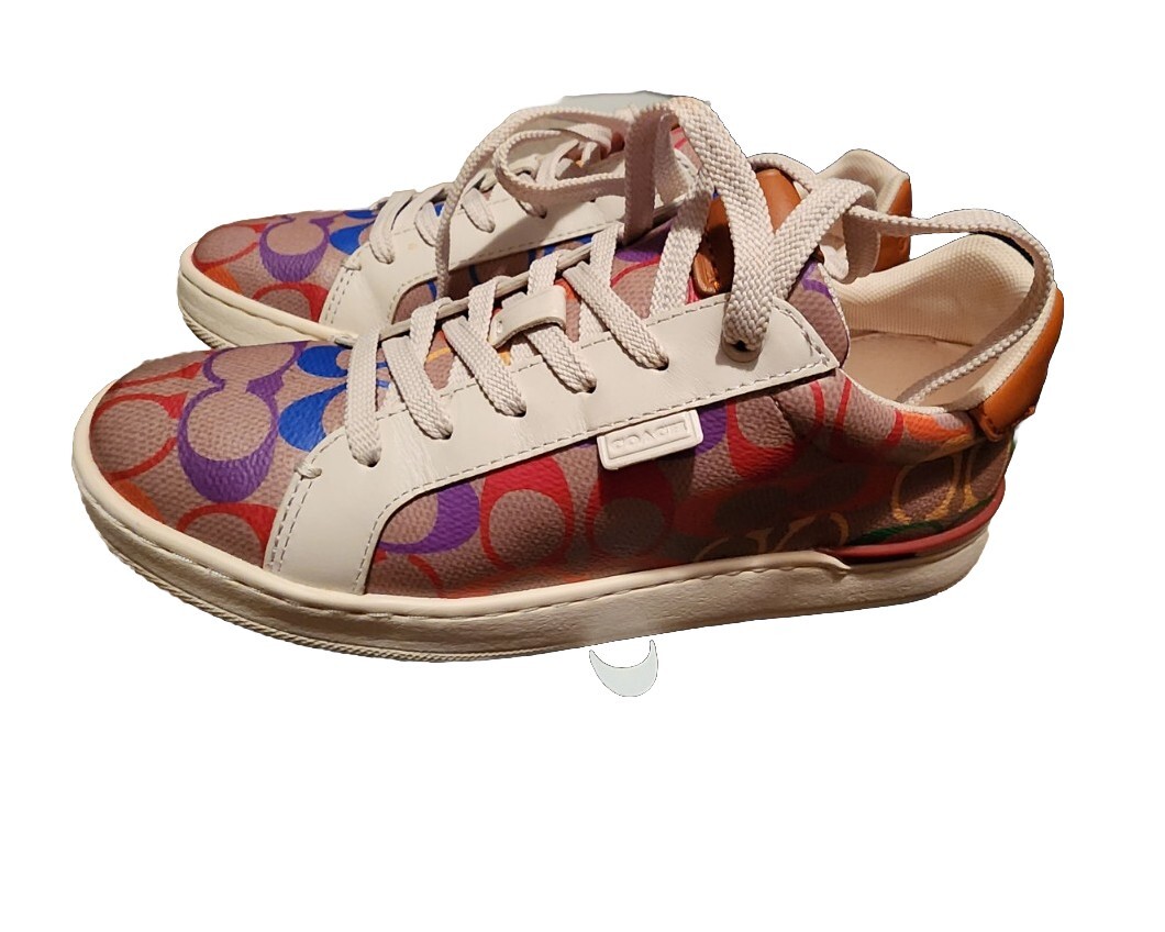 Coach Lowline Coated Canvas Rainbow Signature Sneakers Size