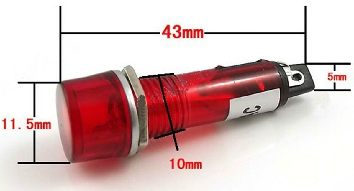 Lampe témoin indicateur 10 mm ROUGE AC 220V RED indicator witness lamp