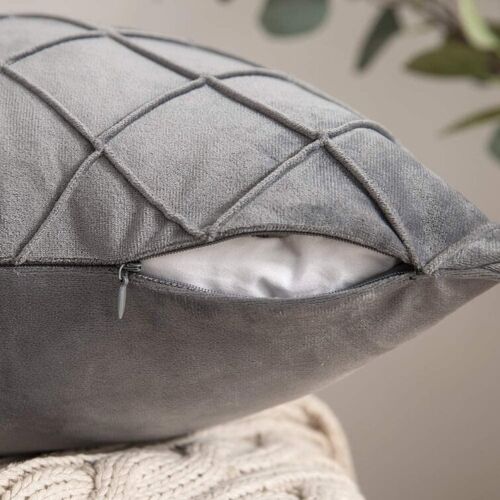Velvet Checked Soft Plain Solid Cushion Cover Tartan Pillow Case Sofa Home Decor - Picture 3 of 39