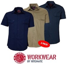 RITEMATE - PACK OF 2 - OPEN FRONT SHORT SLEEVE MENS WORK SHIRT - RM1000S