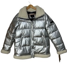 Sanctuary Silver Shearling Women’s Down Coat Jacket Size M Nwt Msrp $220