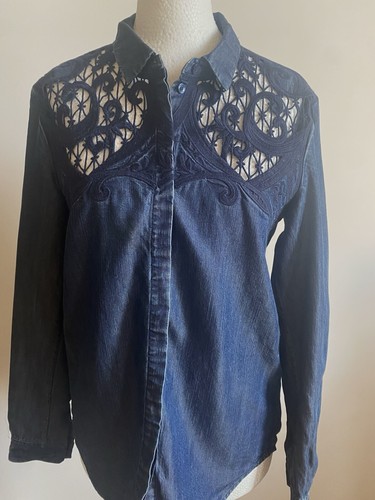 Kooples Denim Lace Shirt Top - Picture 3 of 8
