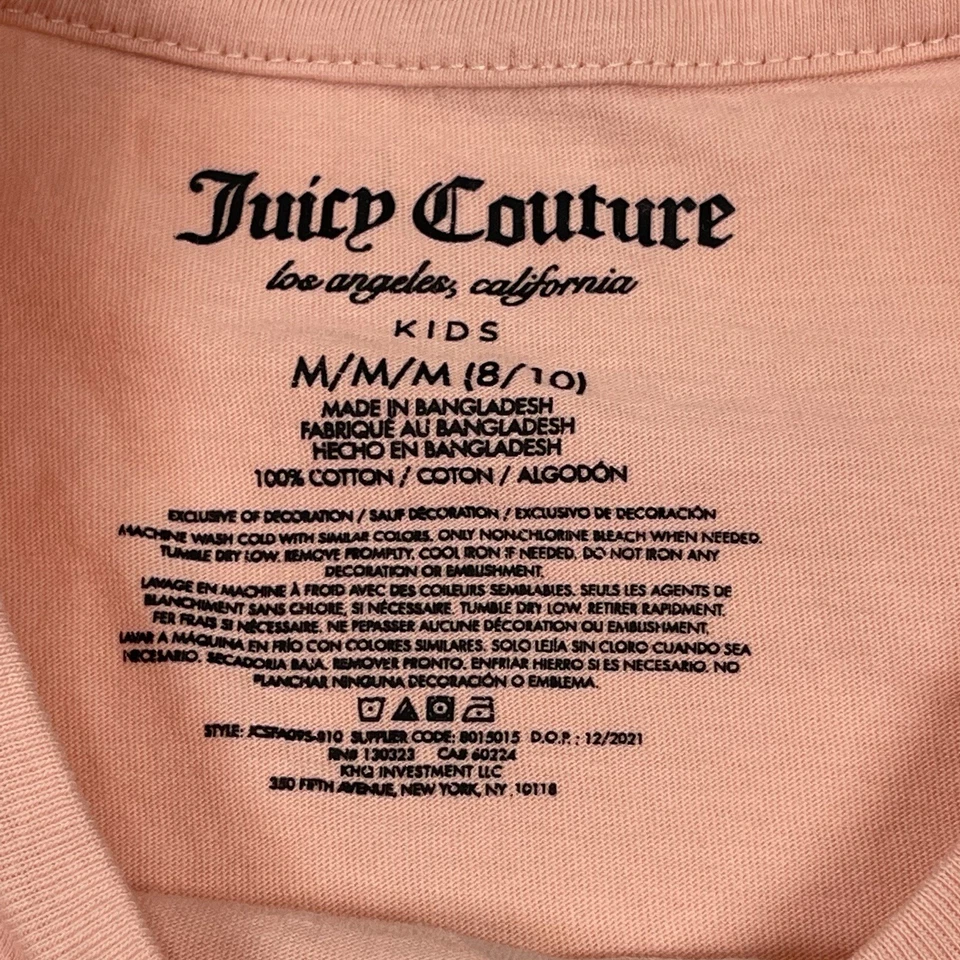 Juicy Couture Kids Girls Pink T-Shirt Glitter Logo Size M 8/10 - Image 4 of 4