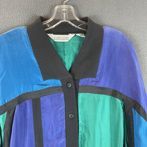 VTG Sunny Leigh 100% Silk Outfit Sz S Top Pants 2PC Color Block 80s Lightweight - Picture 3 of 19
