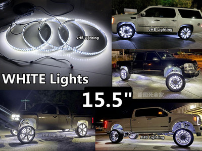 JHB 15.5'' IP68 Pure WHITE Strobe Flashing Car Trucks LED Wheel Rings Lights Set