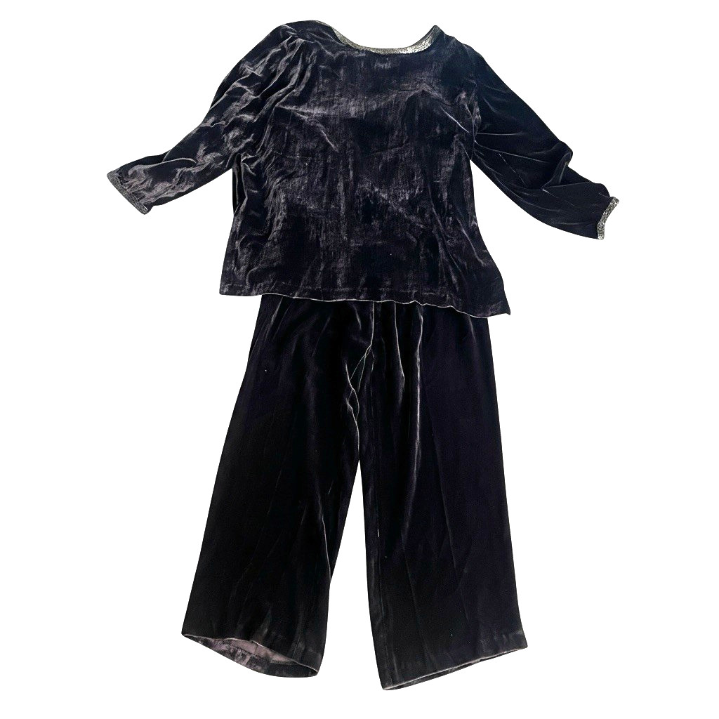 vtg Tesori sz 8 silk velvet top and pants loose fitting raisin brown beaded image 2