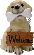 Labrador Retriever Dog Puppy Statue with Welcome Sign Resin Garden Statue Decor