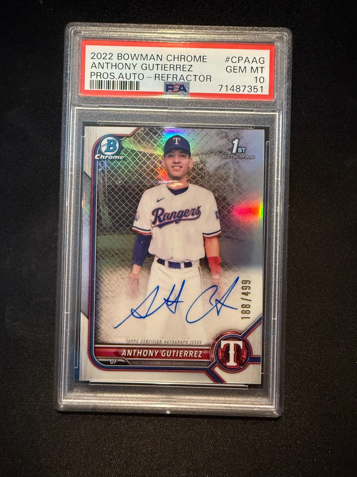 2022 Bowman Chrome ANTHONY GUTIERREZ 1st REFRACTOR AUTO PSA 10 Gem Mint SP /499