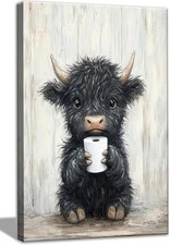 Highland Cow Wall art, Funny Farmhouse Cow Canvas Bathroom Wall Art Decor, Cute