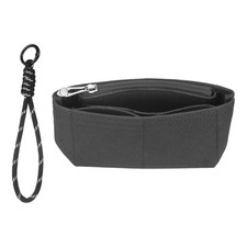 Purse Organizer Insert, Mini Felt Handbag with Strap with Zipper, Dark Grey