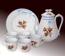 Haviland Moss Rose Coffee Tea Pot Set Antique Floral Gold Trim Limoges France