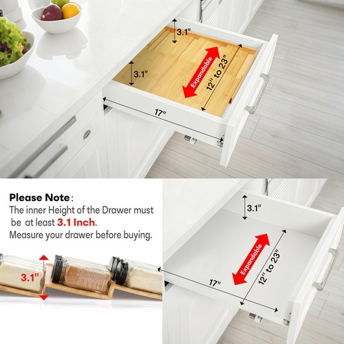 Bamboo Spice Drawer Organizer, Need 3.1 Deep Drawer Expandable 4 Tier Rack for - Picture 4 of 7