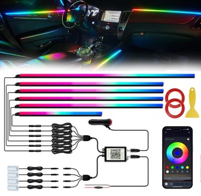 Smart LED Car Lights Interior with USB Port, Acrylic LED Strip Fiber Optic Am...
