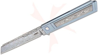 CRKT Zephyr Liner Lock Knife Blue Ti/Damascus Inlay (3.2'' Acid Etch Damascus)