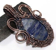 Ciondolo etnico sodalite avvolto in filo di rame gioiello fatto a mano misura 2,3" GW