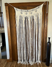 Cream Macrame Wall Hanging Woven Tapestry Fringe Fiber Art Decor