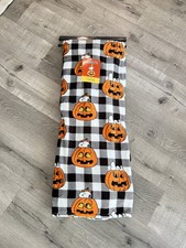 Peanuts Snoopy Halloween Throw Blanket-Black/White Plaid Pumpkins 60x70