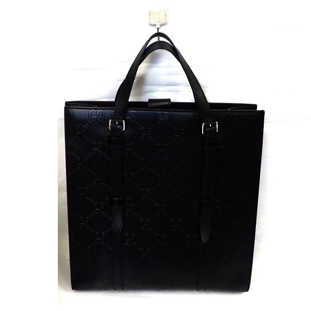 GUCCI GG Embossed Genuine Leather Black Tote Bag 700421 729071