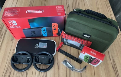 Nintendo Switch 1 32GB Neon Rot/Blau Zubehörpaket 4 Joy-Cons OVP Top Zustand - Bild 1 von 4
