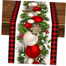 Buffalo Check Plaid Christmas Table Runner 108 Inches 13" x 108" Black and Red