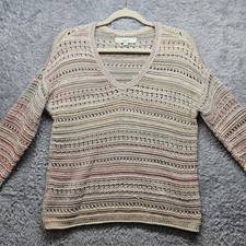 Loft Womens Tan Pink Crochet Knit Sweater Size Small