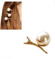 4Pcs Man-Made Pearl Hairdressing Duck Bill Alligator Hair Clips Gold Stainles...