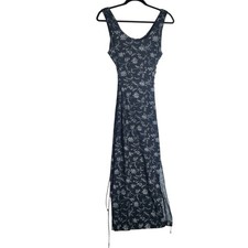 Rue St Paul Vintage Black Floral Rayon Maxi Dress Sleeveless 90s Style 7396 9/10