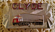 Tractor Trailer Belt Buckle Truck Semi Big Rig Clyde Hook Fast Silver Metal Red