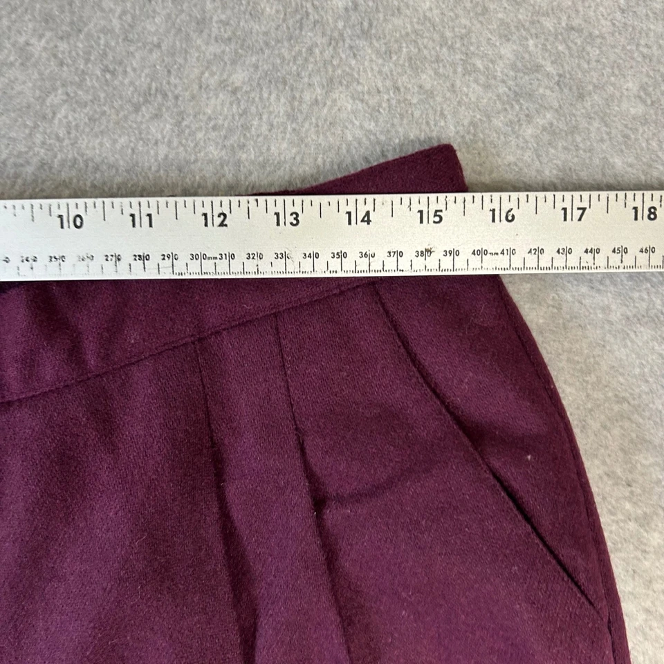 Calça Borgonha Vintage Mescla de Lã Perna Cônica Plissada Frente Cintura Alta Retrô W16 - Imagem 3 de 4