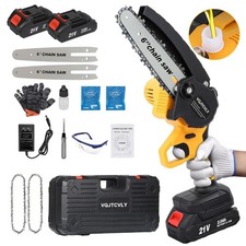 6" Mini Chainsaw Cordless - 2x 2000mAh Battery & 2 Chains Electric Power Saw Set