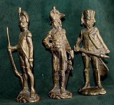 Vintage Lot of 3 Large Decorative Brass Toy Soldiers Hessian / Prussian