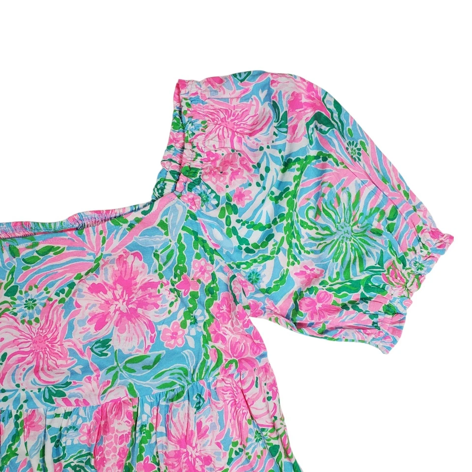 Lilly Pulitzer Mini Delaney Dress Girls XL 12-14 Amalfi Blue Leaf It Wild Preppy - Image 3 of 4