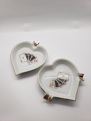 Set of 2 vintage Heart-Shaped Ashtrays with Playing Card Design 