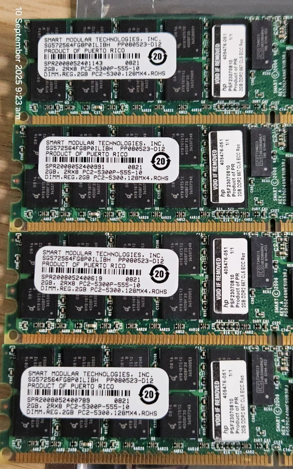 8GB (4X 2GB) PC2-5300 667MHz DDR2 DIMM ECC Server RAM [HP PART: 405476-051] - Image 4 of 4
