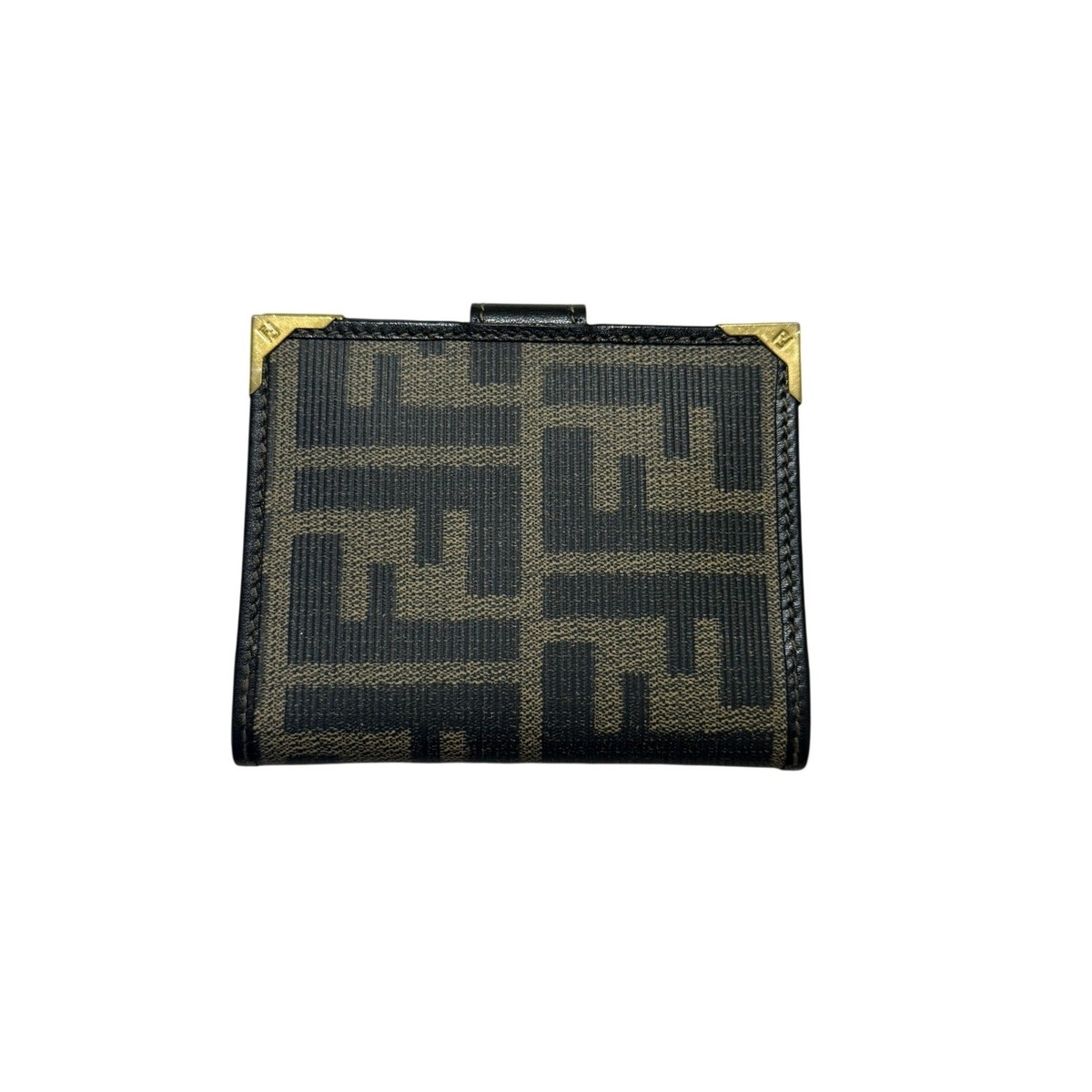 FENDI Vintage Zucca Bifold Snap Wallet Compact FF Logo Brown