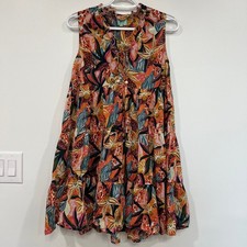 True Destinations Dress Small Sleeveless Floral Multicolor Resort Mini Ruffle