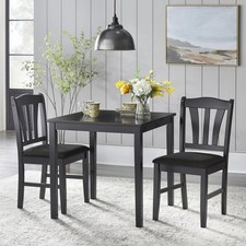 3-Piece Black Wood Dining Room Set with Table & Chairs