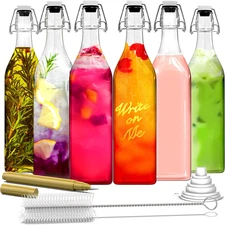 Nevlers 33 Oz Flip Top Glass Bottle 6 Pack | Square Swing Top Glass Bottles with