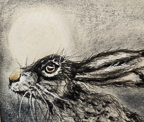 Dessin à l'encre au charbon de bois Hare Moon encadré - Photo 14 sur 14