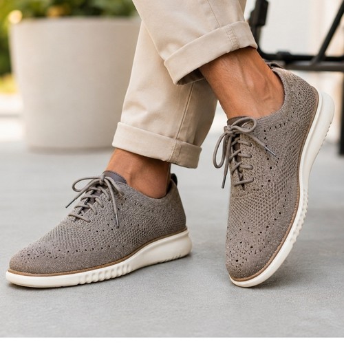 Cole Haan Zerogrand Stitchlite Oxford Mens 8M Taupe Knit Wingtip Shoes C37988