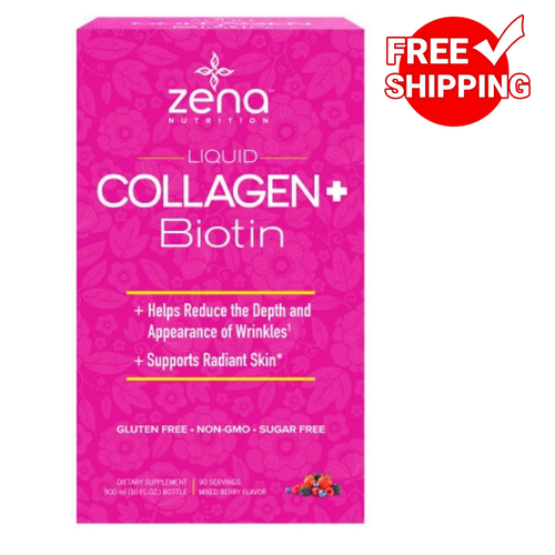 Zena Bioactive Liquid Collagen 2500mg + 5000mcg Biotin 90 Servings Exp: 12/26 - Picture 4 of 4