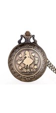 Alice In Wonderland Quartz Pocket Watch Pendant Necklace