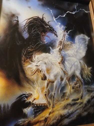 Luis Royo "Memory In White" Art In 8x10" Vintage Frame. Gothic Fantasy Unicorn